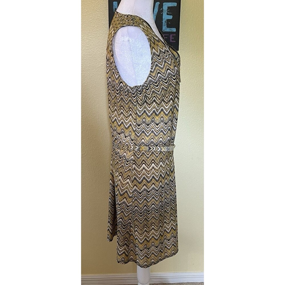 Tacera 1/4 Stop Zip Yellow White Chevron Sleeveless Tie Belt Shift Dress PL - Picture 5 of 8